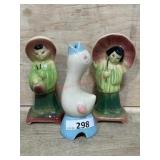 SHAWNEE POTTERY 2 ORIENTAL FIGS AND PIE BIRD