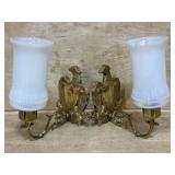 BRASS AND OPALESCENT GLASS CANDLE LAMPS MCM