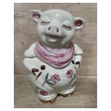 SHAWNEE POTTERY SMILEY  PINK FLOWER COOKIE JAR