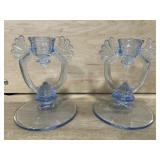 NEW MARTINSVILLE CANDLE HOLDERS PAIR BLUE