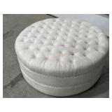 Round Grand linen upholstered tufted ottoman