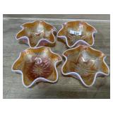 DUGAN CARNIVAL GLASS PEACH OPAL 4 SM BOWLS
