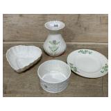 BELLEEK IRELAND HEART DISH AND VASE