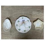 BELLEEK IRELAND 3 PIECE 2 MINI DISHES and ring