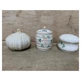 BELLEEK 3 COVERED JARS