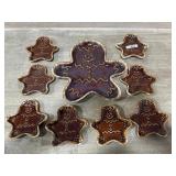 HULL POTTERY MIRROR BROWN GINGERBREAD MEN 9 PIECE