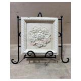 Metal table top easel with 9x9 carved plaque