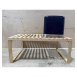 Wood organizer shelf and blue tissue box