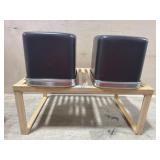 Wood organizer shelf and 2 brown tissue boxes