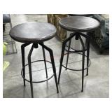 2- Bar height wood and wrought iron bar stools
