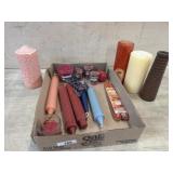 Flat of pillar and various candles