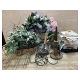 Box of florals, hand towels and decor