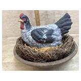 Hen on a nest in wood bowl figurine