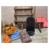 Box with 2 wood shelves , fall decore, basket a