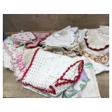 Tote of doilies and table linens