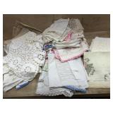 Box of doilies and old table linens and