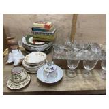 Box of stemware and plates with misc. glassware