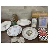Box lot of plates, plaques and books