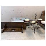 Box lot with white wood shelf, candle stand and