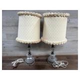 2- Clear glass bedside lamps with shades