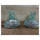 Pair of Fenton Iridized Opalescent candlestick