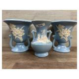 3- Blue Weller vases