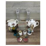 Flat of sugar and creamer, vases, figurines