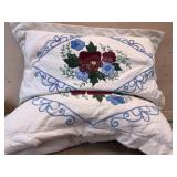 Queen size white quilt with blue trim floral with