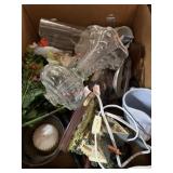 Box lot of pitcher, house night light and misc
