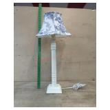 White table lamp with blue and white shade