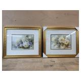 2- Gold tone 15x18 Frames with floral prints
