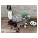 Flat with glass serving bowls and, Old knife