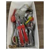 Box of flatware and salt and pepper shakers