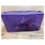 Tote of fruit ornaments and garland