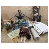 Box lot of metal star, candle rings, basket and