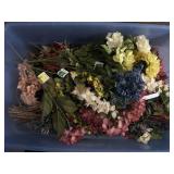 Blue tote of silk flowers