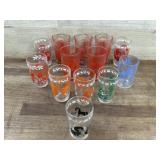 Flat of 13 old juice glasses