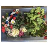 Blue tote of silk flowers