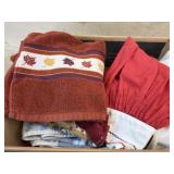 Box of old table linens and hand towels