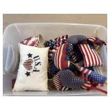 Tote of Americana pillows and decorations