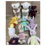 Box of 10 small stuffed Rabbits and chicks and