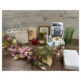 Box lot of hanging shoe rack, walkman, vases and