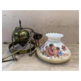 Antique hanging oil lamp with shade