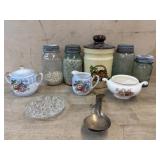 Box lot with ball jars. sugar and creamer and