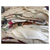Flat of vintage table cloths and linens