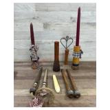 Flat of  old wood threads spools and candles