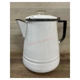 White enamelware coffee perculator
