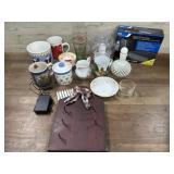 Box lot of Hobnail glass  bottle, creamer, Misc.