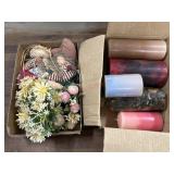 Box of pillar candles and flat with candle rings