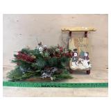 Wood sled and Holiday centerpiece